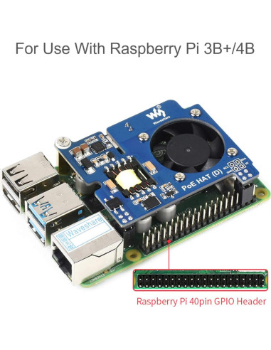 PoE HAT D Waveshare para Raspberry Pi 4B/3B+, 5V 2.5A
