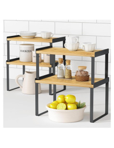 Juego de 4 Estantes Organizadores Goozii para Gabinete - Bambú Negro