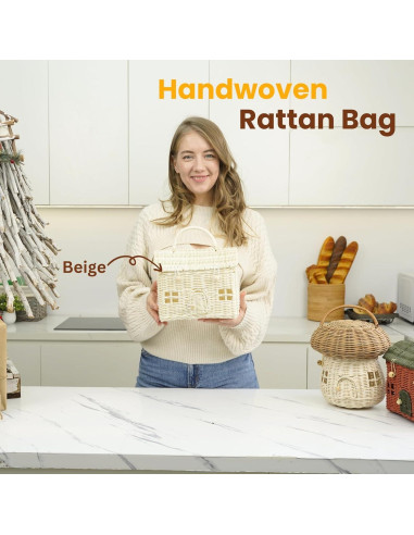 Cesta de Almacenamiento KOLWOVEN de Ratán Natural con Tapa