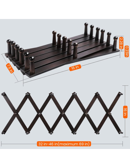 Soporte de Pared Accordion Homode con 17 Ganchos - Nogal Soporte de Pared Accordion Homode con 17 Ganchos - Nogal