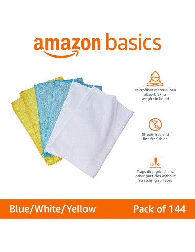 Paños de limpieza de microfibra Amazon Basics 144-Pack 40.64x30.48cm