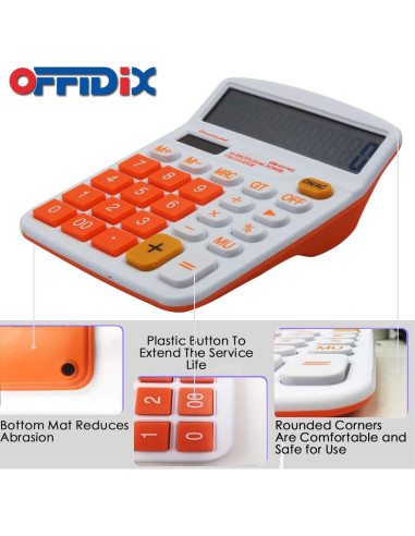 Calculadora OFFIDIX Electrónica Solar 12 Dígitos Naranja