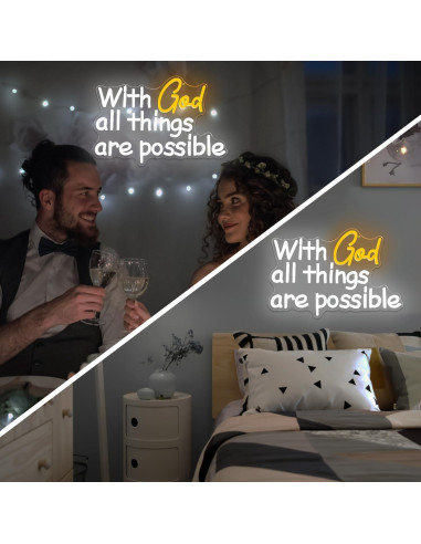 Letrero de Neón Con Dios Todas las Cosas Son Posibles Vveikea