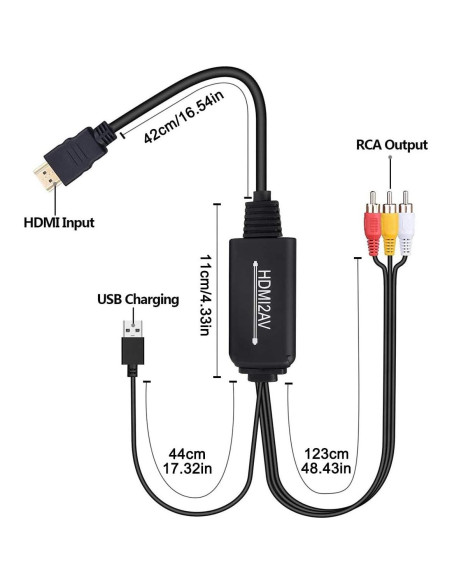 Convertidor HDMI a RCA Wonlyus 1080P, Cable AV 3RCA Convertidor HDMI a RCA Wonlyus 1080P, Cable AV 3RCA