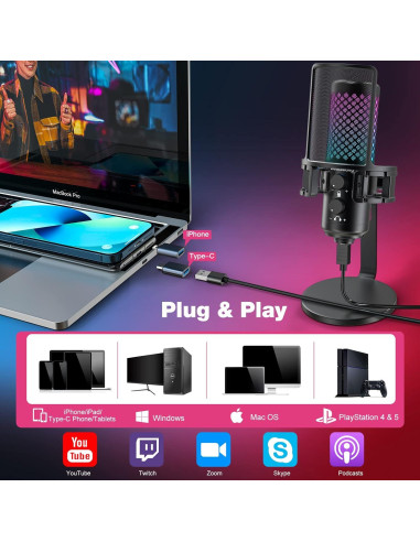 Micrófono USB para Juegos ZealSound bkd-12a Negro con RGB