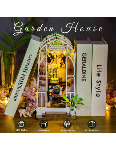 Kit de Rincón de Libros MEINESQIS Cabaña Jardín 3D LED