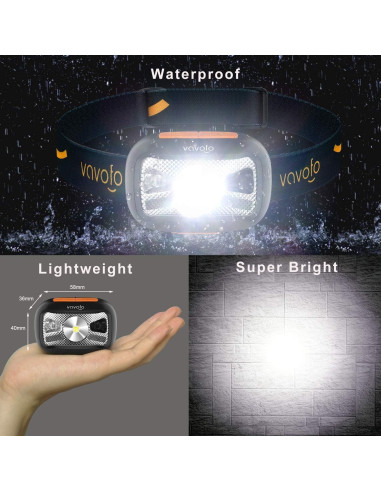 Linterna Frontal LED VAVOFO 1200 Lúmenes Recargable Negra