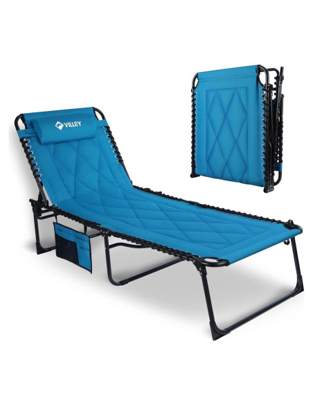 Sillón Reclinable Grande VILLEY Acolchado Plegable Azul Sillón Reclinable Grande VILLEY Acolchado Plegable Azul