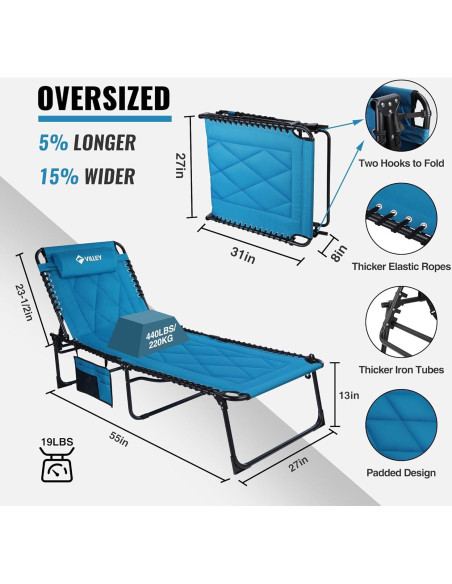 Sillón Reclinable Grande VILLEY Acolchado Plegable Azul Sillón Reclinable Grande VILLEY Acolchado Plegable Azul