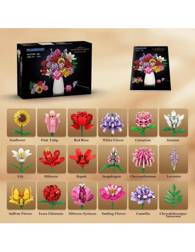 Juego de Construcción PLAXSOON 1464 Piezas Flores Decorativas