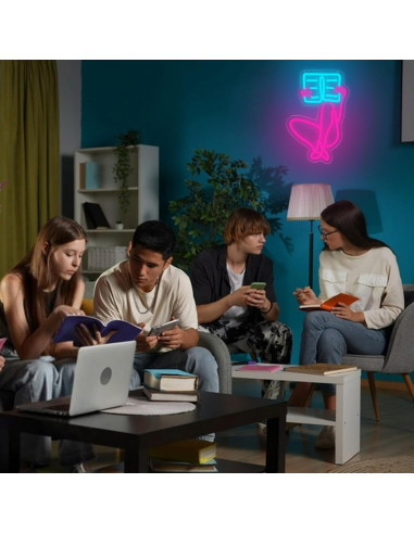 Letrero de Neón LED Leer Libros Fuzuneli Azul 24.9x37.4 cm