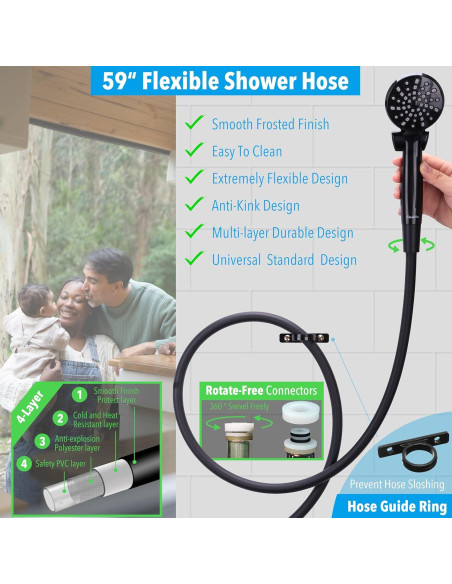 Cabezal de Ducha Awelife RV con Manguera e Interruptor Negro Cabezal de Ducha Awelife RV con Manguera e Interruptor Negro