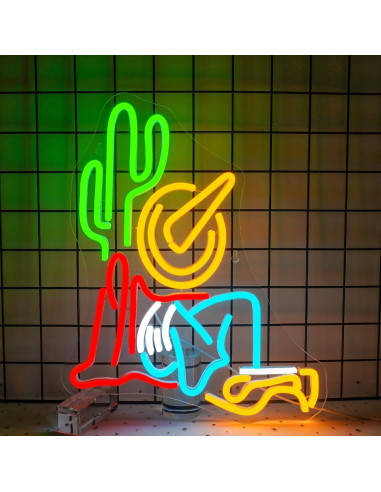 Cartel de Neón Cactus Cowboy WLHOPE 32x40cm Luz LED Decorativa