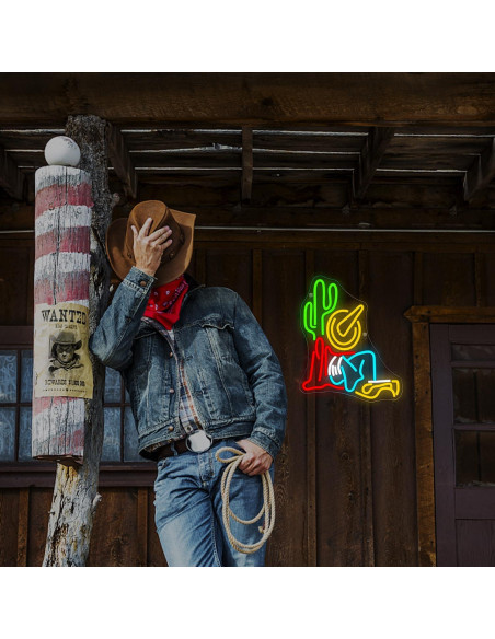 Cartel de Neón Cactus Cowboy WLHOPE 32x40cm Luz LED Decorativa Cartel de Neón Cactus Cowboy WLHOPE 32x40cm Luz LED Decorativa