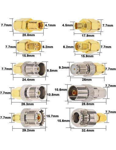 Kit de Adaptadores SMA Macho 10PCS - Conectores RF Niquelados