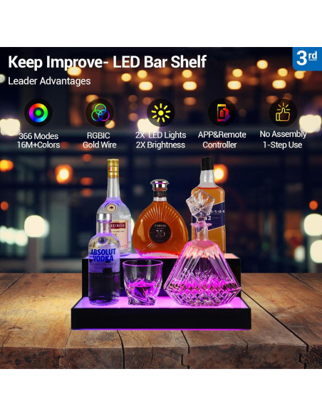 Estante de Botellas de Licor LED GOH&FTY 40.64 cm 2 Pasos Estante de Botellas de Licor LED GOH&FTY 40.64 cm 2 Pasos