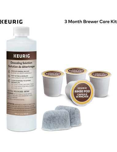 Keurig Kit de Mantenimiento de Cafetera 3 Meses - Solución Desincrustante, Filtros y Cápsulas