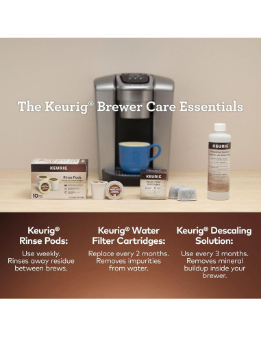 Keurig Kit de Mantenimiento de Cafetera 3 Meses - Solución Desincrustante, Filtros y Cápsulas