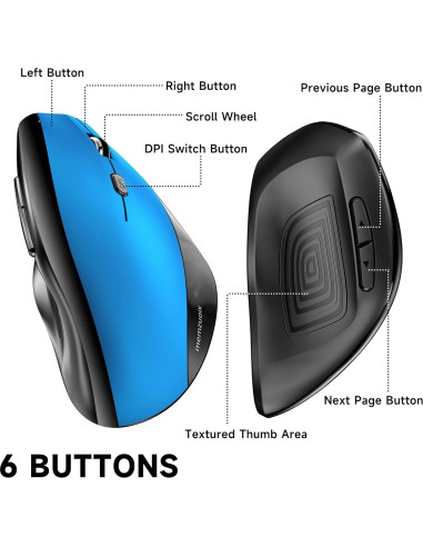 Ratón Ergonómico Inalámbrico Memzuoix Azul 800/1200/1600 DPI