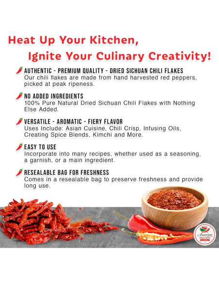 Copos de Chile Sichuan Amazing Chiles 227 g - Sazonador Picante Copos de Chile Sichuan Amazing Chiles 227 g - Sazonador Picante