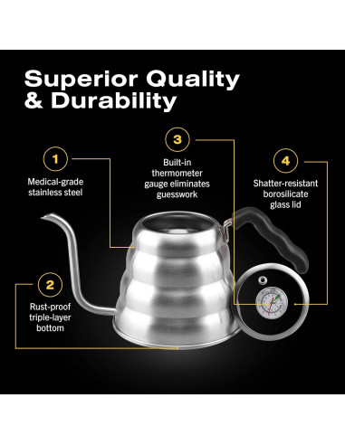 Tetera de Vierta Bean Envy 1.2L Acero Inoxidable Cuello de Ganso