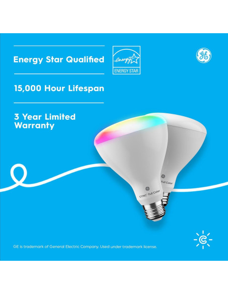 Bombillas Inteligentes GE Cync BR30 WiFi LED Multicolor - Paquete de 2 Bombillas Inteligentes GE Cync BR30 WiFi LED Multicolor - Paquete de 2