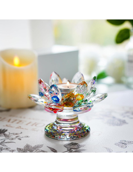 Soporte de Vela de Loto de Cristal Colorido H&D 11.43cm Soporte de Vela de Loto de Cristal Colorido H&D 11.43cm