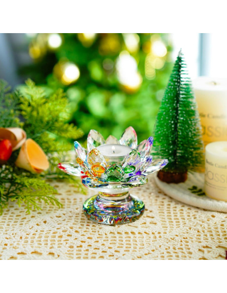 Soporte de Vela de Loto de Cristal Colorido H&D 11.43cm Soporte de Vela de Loto de Cristal Colorido H&D 11.43cm