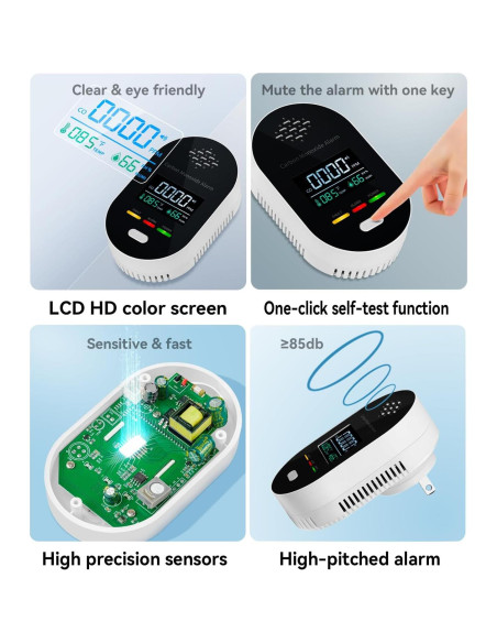 Detector de Monóxido de Carbono 3 en 1 FDUIOSPF Enchufable Detector de Monóxido de Carbono 3 en 1 FDUIOSPF Enchufable