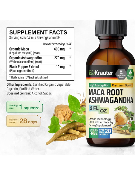 Tinctura de Raíz de Maca y Ashwagandha Bio Krauter 59 ml Tinctura de Raíz de Maca y Ashwagandha Bio Krauter 59 ml