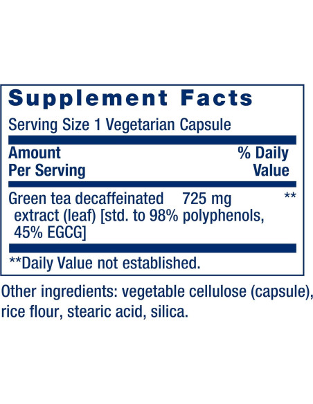 Extracto de Té Verde Mega Descafinado Life Extension 100 Cápsulas Extracto de Té Verde Mega Descafinado Life Extension 100 Cápsulas