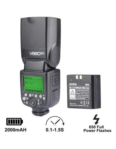 Flash Godox V860II-C E-TTL para Canon - GN60, 1.5s Reciclaje