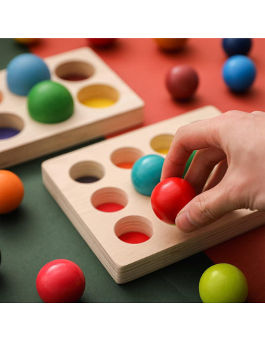 Juego de Bolas de Clasificación de Color de Madera ibwaae 12 Pcs