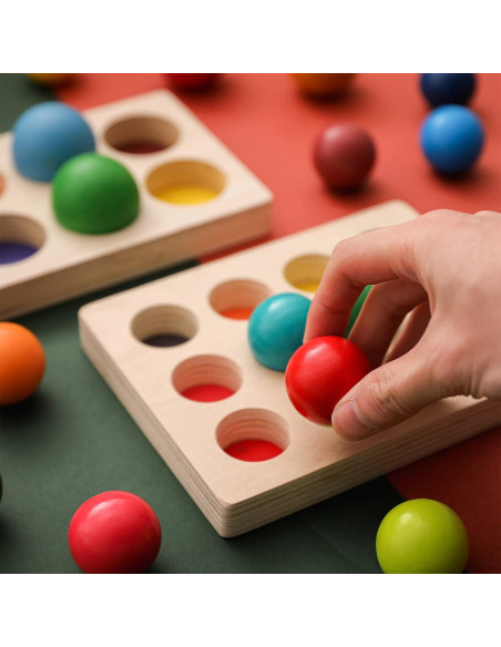 Juego de Bolas de Clasificación de Color de Madera ibwaae 12 Pcs Juego de Bolas de Clasificación de Color de Madera ibwaae 12 Pcs