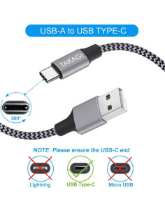 Cable USB A a USB C TAKAGI 3Pack 1.83m Carga Rápida 2
