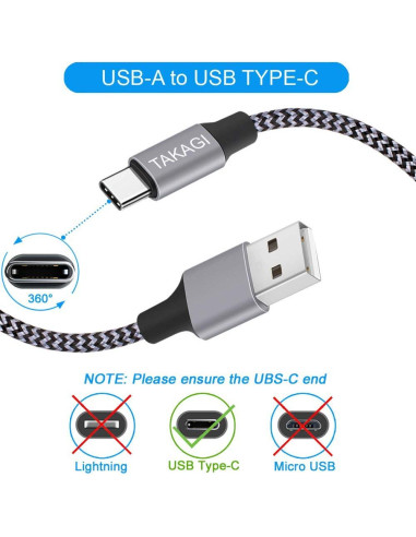 Cable USB A a USB C TAKAGI 3Pack 1.83m Carga Rápida