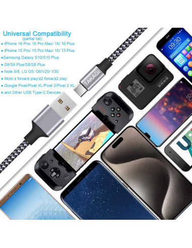 Cable USB A a USB C TAKAGI 3Pack 1.83m Carga Rápida