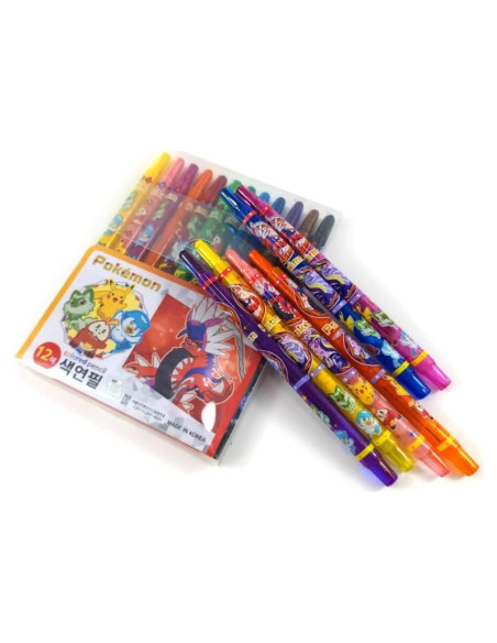 Conjunto de Lápices de Colores Pikachu 12 Crayones Giratorios Conjunto de Lápices de Colores Pikachu 12 Crayones Giratorios