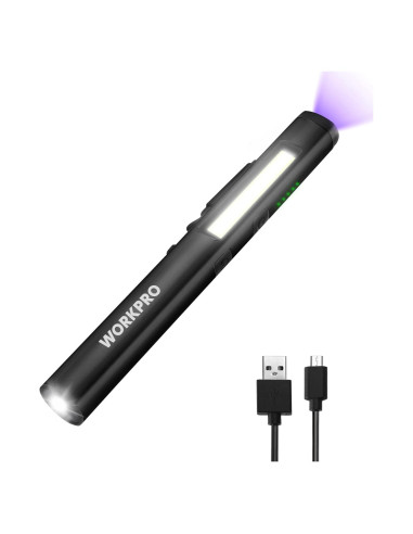 Linterna LED WORKPRO Recargable UV 365nm 450 Lúmenes