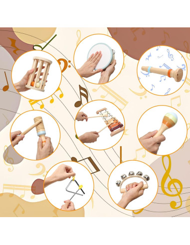 Conjunto de Instrumentos Musicales Montessori Autotechnx 8 Piezas