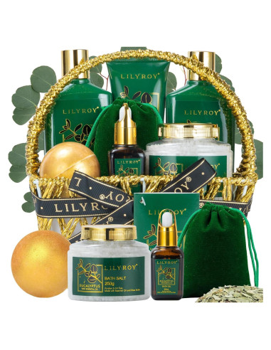 Cesta de Regalo Spa Eucalipto LILY ROY 9 Piezas Cuidado Personal