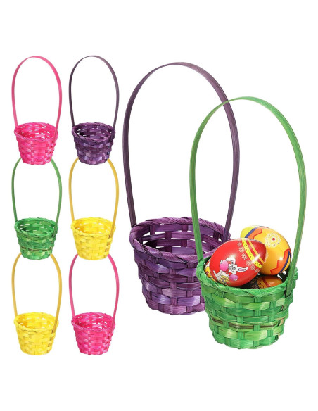 8 Mini Cestas de Pascua de Bambú SEEWEY - 17 cm Altura 8 Mini Cestas de Pascua de Bambú SEEWEY - 17 cm Altura
