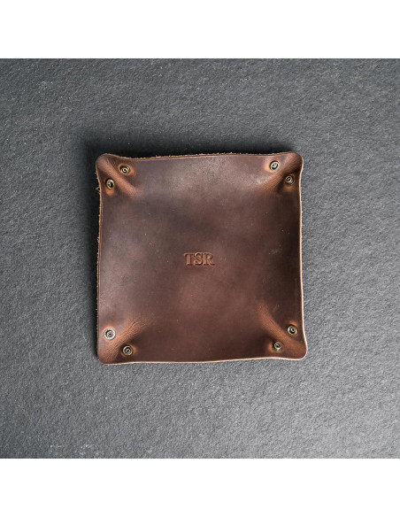 Bandeja de cuero personalizada Ox & Pine 19 cm cuadrada café Bandeja de cuero personalizada Ox & Pine 19 cm cuadrada café