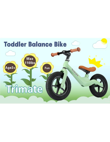 Bicicleta de Equilibrio Trimate Verde 12" para Niños 3-5 Años