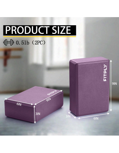 Bloques de Yoga Fitply 2 Pack Antideslizantes EVA 22.86x15.24cm