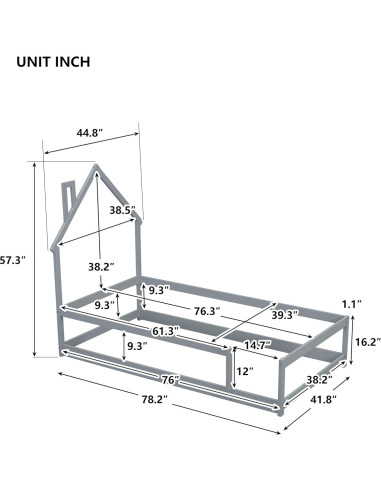 Cama Twin Hausway con Cabecera en Forma de Casa Gris