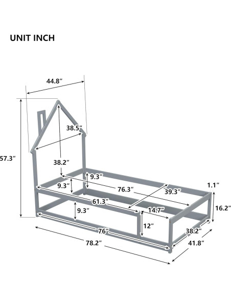 Cama Twin Hausway con Cabecera en Forma de Casa Gris Cama Twin Hausway con Cabecera en Forma de Casa Gris