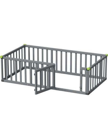 Cama Montessori Twin ROOMTEC Gris Madera Maciza con Valla Cama Montessori Twin ROOMTEC Gris Madera Maciza con Valla