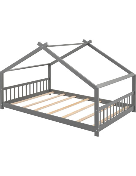 Cama Montessori de Piso Completo Bellemave Gris con Cabecera Cama Montessori de Piso Completo Bellemave Gris con Cabecera