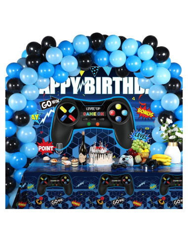 Juego de Decoraciones de Cumpleaños Videojuegos Tatuo - Azul y Negro